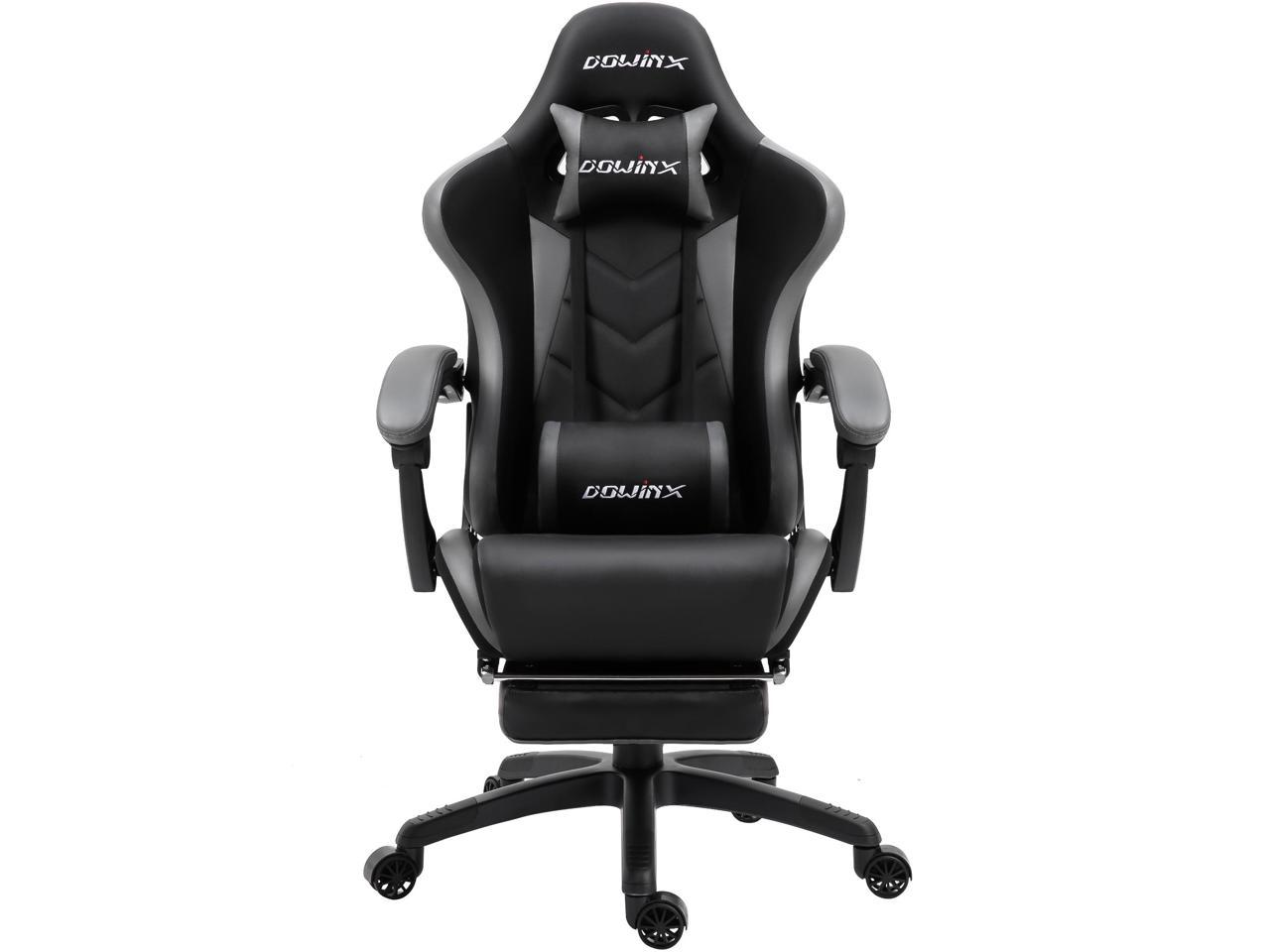 Dowinx Ergonomic Gaming Chair with Massage Lumbar Support, High Back Office Computer Chair with Footrest, Racing Style Recliner PU Leather Gamer Chairs, Grey