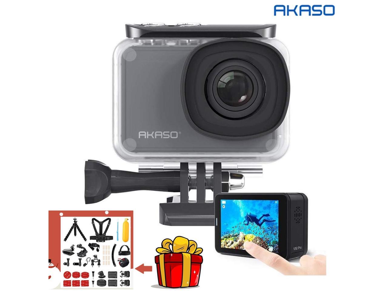 AKASO V50 Pro Native 4K30fps 20MP WiFi Action Camera with EIS Touch Screen 100 feet Waterproof Camera Support External Mic Remote Control Sports Camera with Helmet Accessories Kit