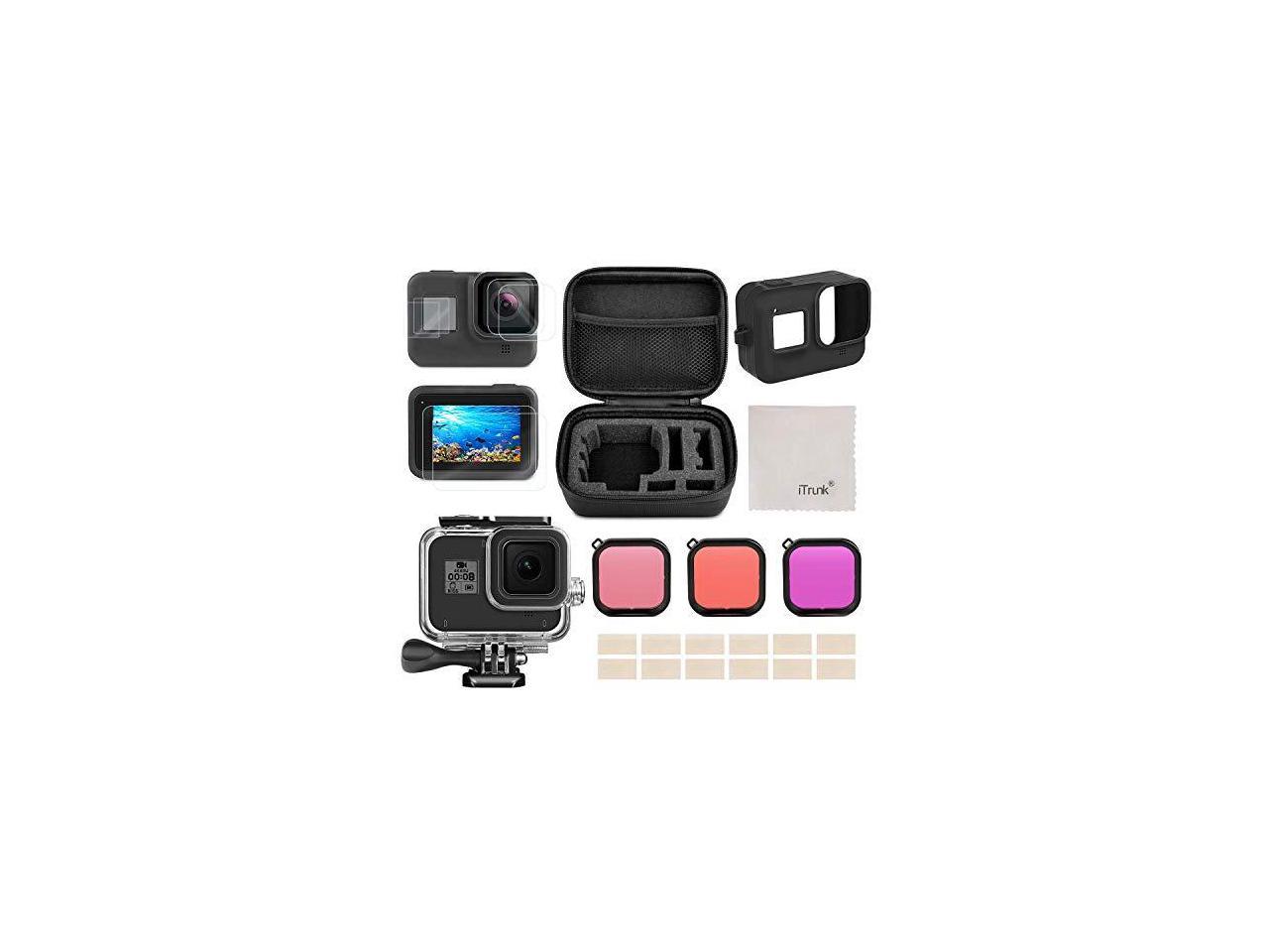 Accessories Compatible for GoPro Hero 8 Including Travel Case + Waterproof Case + Tempered Glass Screen Protector + Silicone Cover + Diving Filters+ AntiFog Inserts for GoPro Hero 8