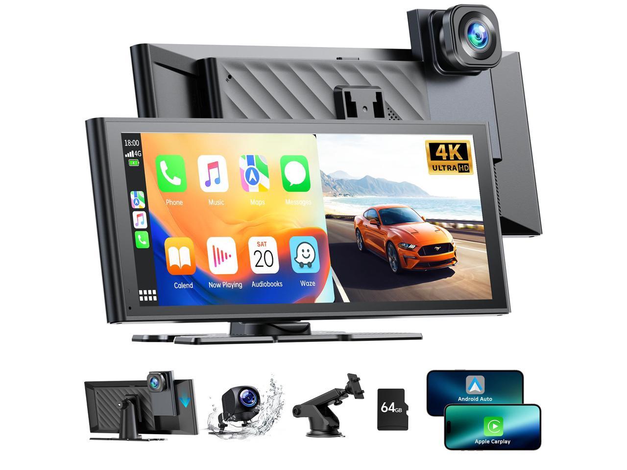 LAMTTO Apple Car Play Wireless Car Stereo with 4K Front and Rear Dash Cam, 9.26\" Touch Screen, Carplay Car Radio, Android Auto, 1080P Rear View Camera/Loop Recording/GPS Navigation/Mirror Link