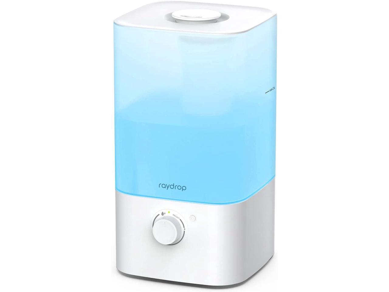 raydrop Humidifiers for Bedroom, 2.5L Top Fill Cool Mist Humidifiers for Home, Large Room, Baby, and Plant, Essential Oil Diffuser with Cycling 7 Color Lights, 360° Nozzle, Auto Shut-Off, White