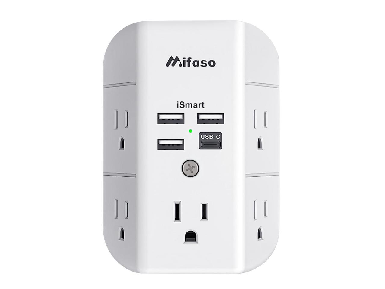 Mifaso 9 IN 1 Wall Outlet Extender with USB Ports Outlet Splitter Surge Protector USB Wall Charger with 5 Outlet Extender and 3 USB Ports 1 USB C Outlet 3-Sided Power Strip Multi Plug Outlets