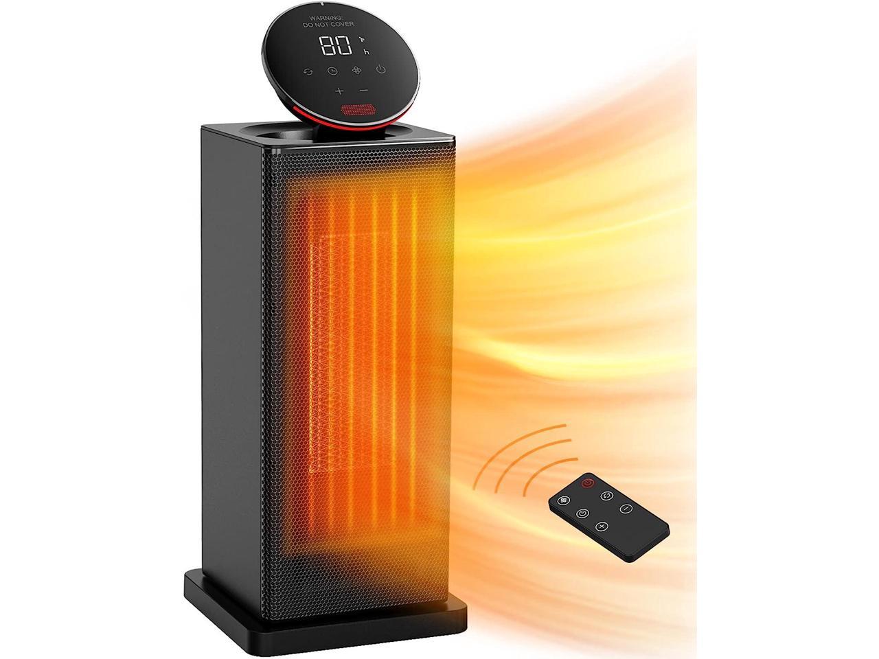 1500W Space Heater, Thermostat 90° Oscillating Electric Heater with Remote and 24H Timer, TABYIK Tower Heater for Indoor Use, Portable Heaters with Protection for Bedroom