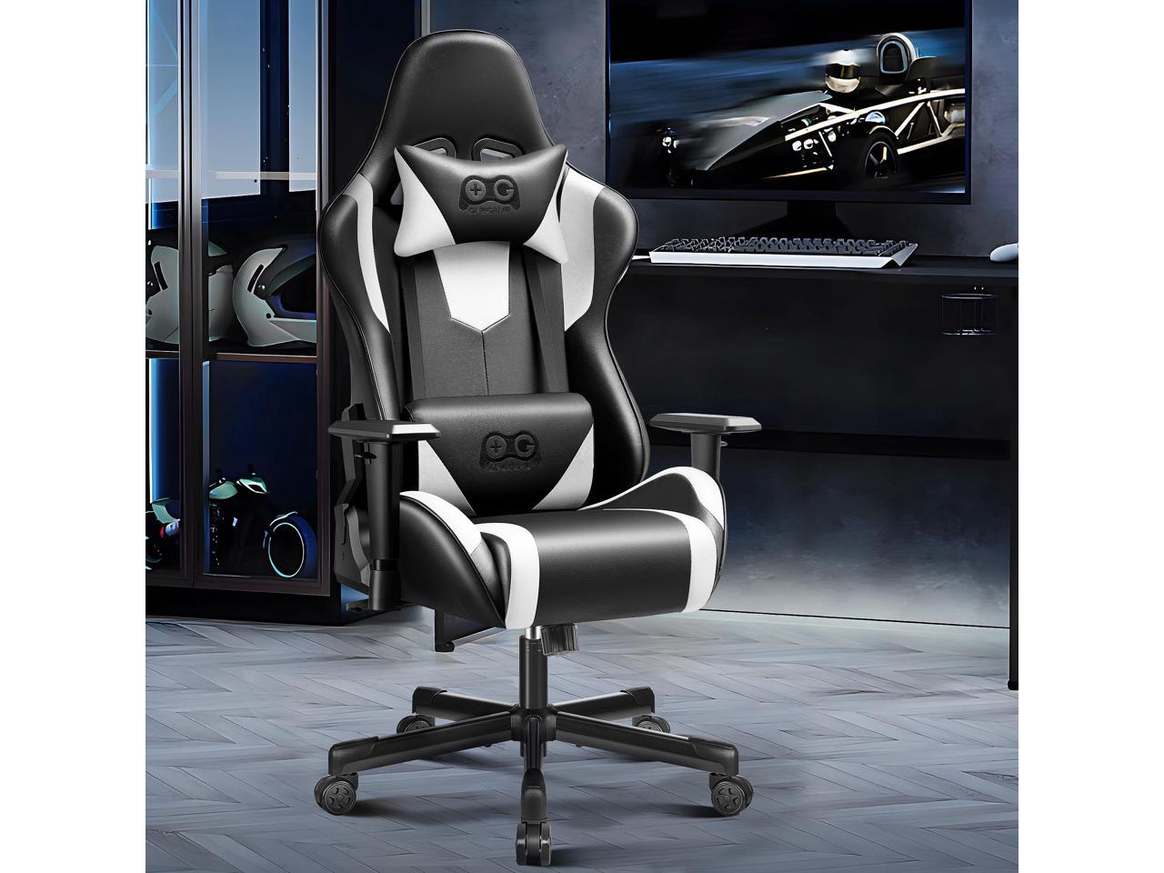 Primy Ergonomic Gaming Chair, PU Leather Racing Style Game Chair, Adjustable Backrest Swivel Ergonomic Gamer Chair Computer Chair with Lumbar Support, Home Office Chair