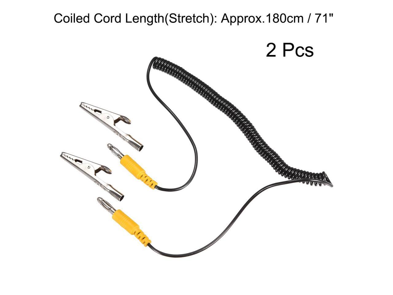 Anti-Static ESD Grounding Cable Coiled Cord, with Double Alligator Clip Claw 2pcs