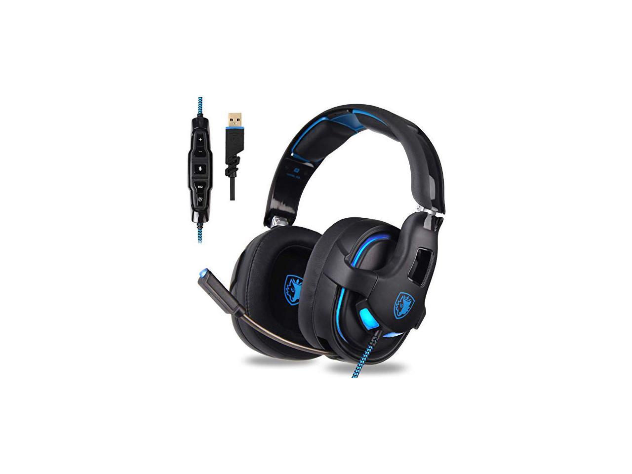 Sades R15 Gaming Headset 7.1 Surround Stereo Sound USB Gaming Headphone 53mm Drivers with Mic for PC Smartphone