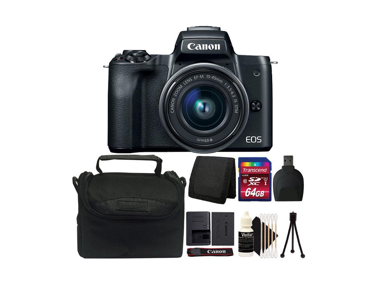 Canon EOS M50 Mirrorless Digital Camera with 15-45mm Lens Black + 64GB Accessory Kit