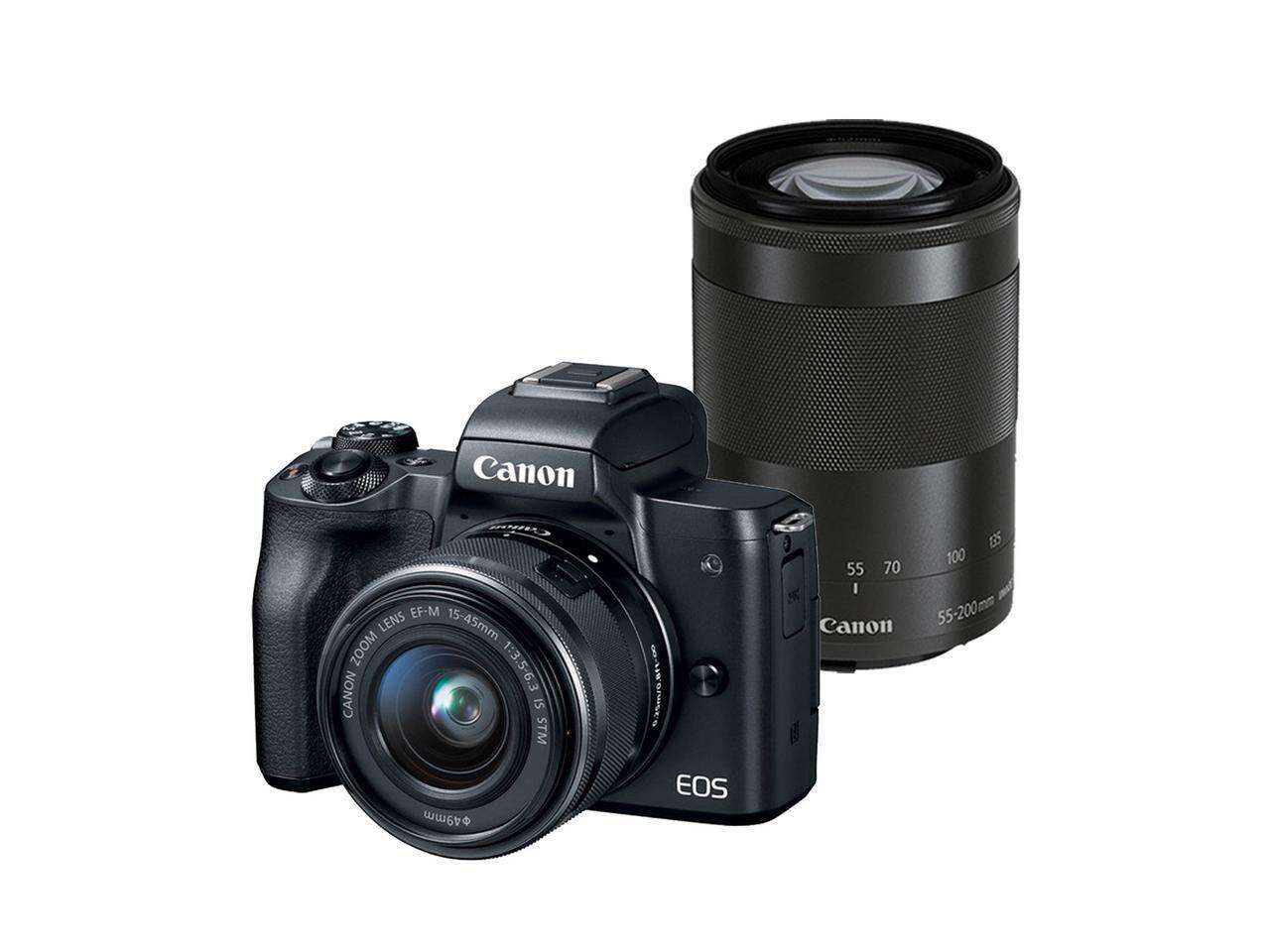 Canon EOS M50 Mirrorless Digital Camera with 15-45mm and 55-200mm Lenses Black